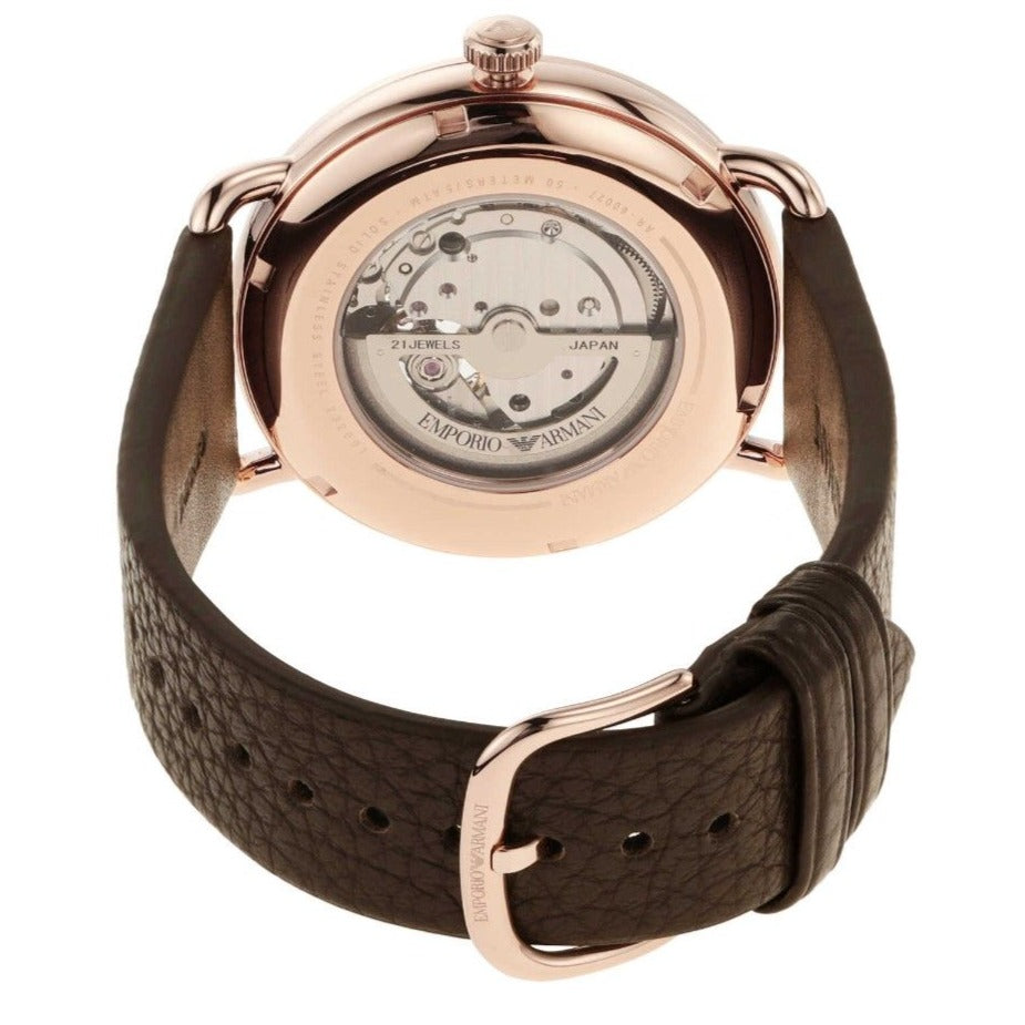  Shop Authentic Emporio Armani Meccanico Automatic White Dial Brown Leather Strap Watch For Men - AR60027 - Luxxuri