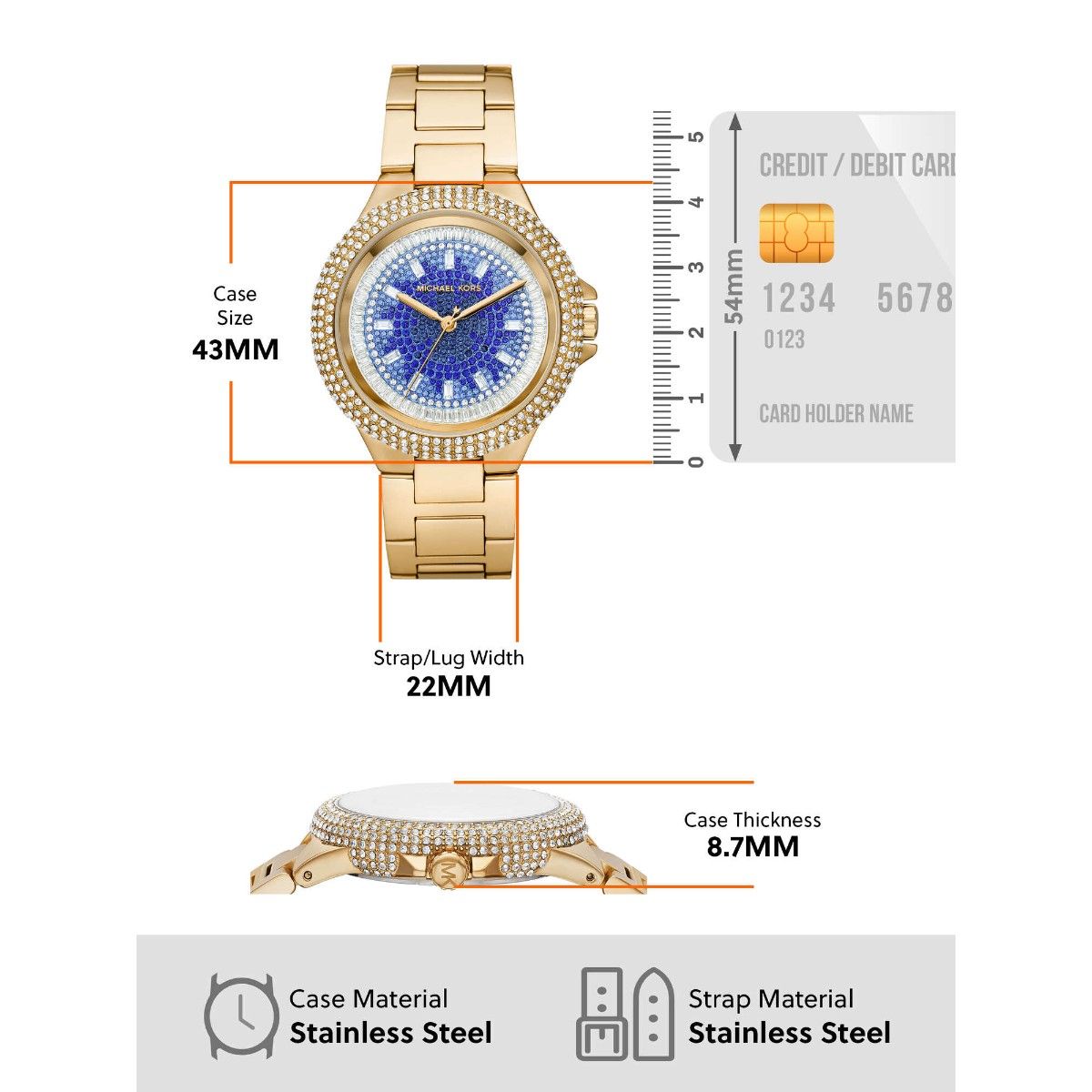  Shop Authentic Michael Kors Camille Analog Blue Dial Gold Steel Strap Watch For Women - MK7341 - Luxxuri