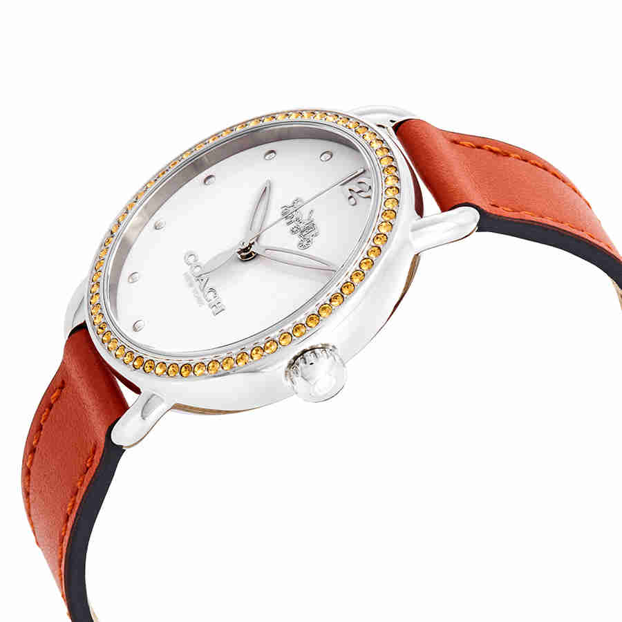 Coach Delancey White Dial Orange Leather Strap Watch for Women - 14502880