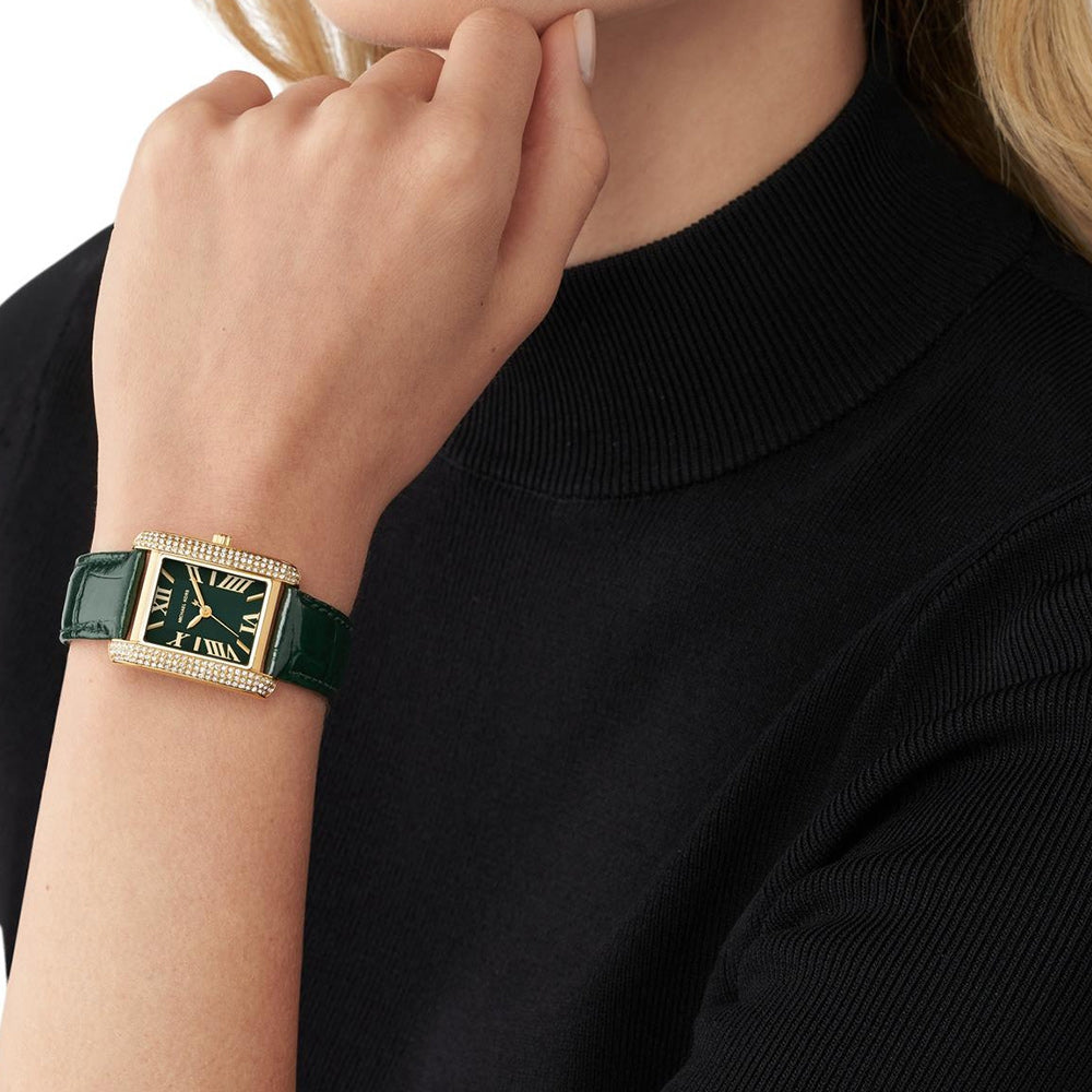  Shop Authentic Michael Kors Emery Quartz Diamonds Green Dial Green Leather Strap Watch For Women - MK4697 - Luxxuri