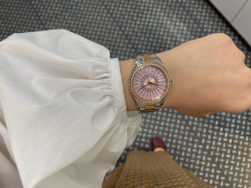  Shop Authentic Michael Kors Layton Three Hand Pink Dial Two Tone Steel Strap Watch For Women - MK6894 - Luxxuri