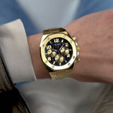  Shop Authentic Guess Empire Quartz Black Dial Gold Steel Strap Watch For Men - GW0489G2 - Luxxuri