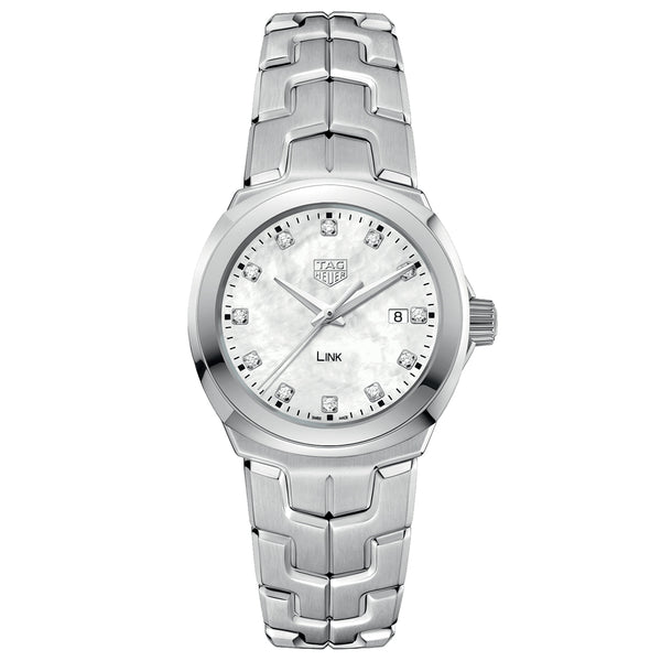  Shop Authentic Tag Heuer Link Quartz Diamonds Mother of Pearl Dial Silver Steel Strap Watch for Women - WBC1312.BA0600 - Luxxuri