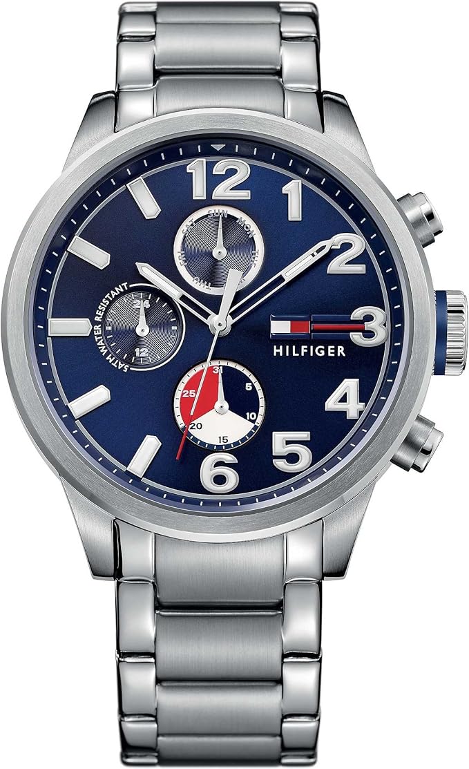  Shop Authentic Tommy Hilfiger Jackson Chronograph Blue Dial Silver Steel Strap Watch for Men - 1791242 - Luxxuri