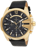  Shop Authentic Diesel Mega Chief Gold & Black Dial Black Leather Strap Watch For Men - DZ4344 - Luxxuri