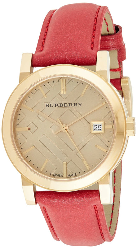 Shop Authentic Burberry The City Gold Dial Red Leather Strap Watch for Women - BU9140 - Luxxuri
