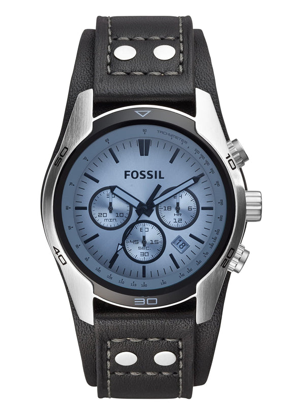  Shop Authentic Fossil Coachman Chronograph Blue Dial Black Leather Strap Watch for Men - CH2564 - Luxxuri