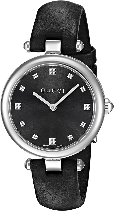  Shop Authentic Gucci Diamantissima Diamonds Black Dial Black Leather Strap Watch For Women - YA141403 - Luxxuri