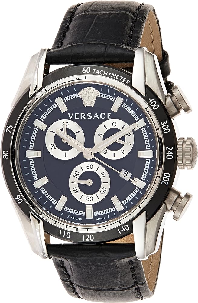  Shop Authentic Versace V Ray Chronograph Quartz Black Dial Black Leather Strap Watch For Men - VE2I00121 - Luxxuri