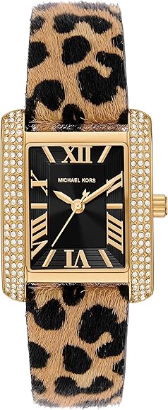  Shop Authentic Michael Kors Emery Quartz Diamonds Black Dial Cheetah Print Leather Strap Watch For Women - MK7387 - Luxxuri