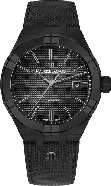  Shop Authentic Maurice Lacroix Automatic Date Black Dial Black Leather Strap Watch For Men - AI6008-PVB01-330-1 - Luxxuri