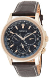  Shop Authentic Citizen Eco Drive Calendrier Black Dial Brown Leather StrapWatch For Men - BU2023-12E - Luxxuri