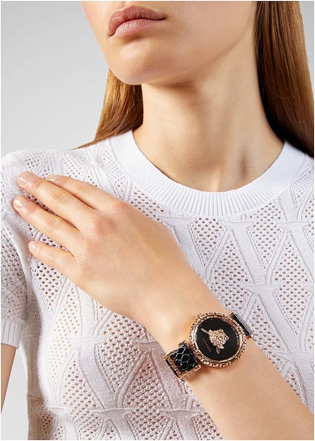  Shop Authentic Versace Palazzo Empire Greca Black Dial Black Leather Strap Watch for Women - VEDV00719 - Luxxuri
