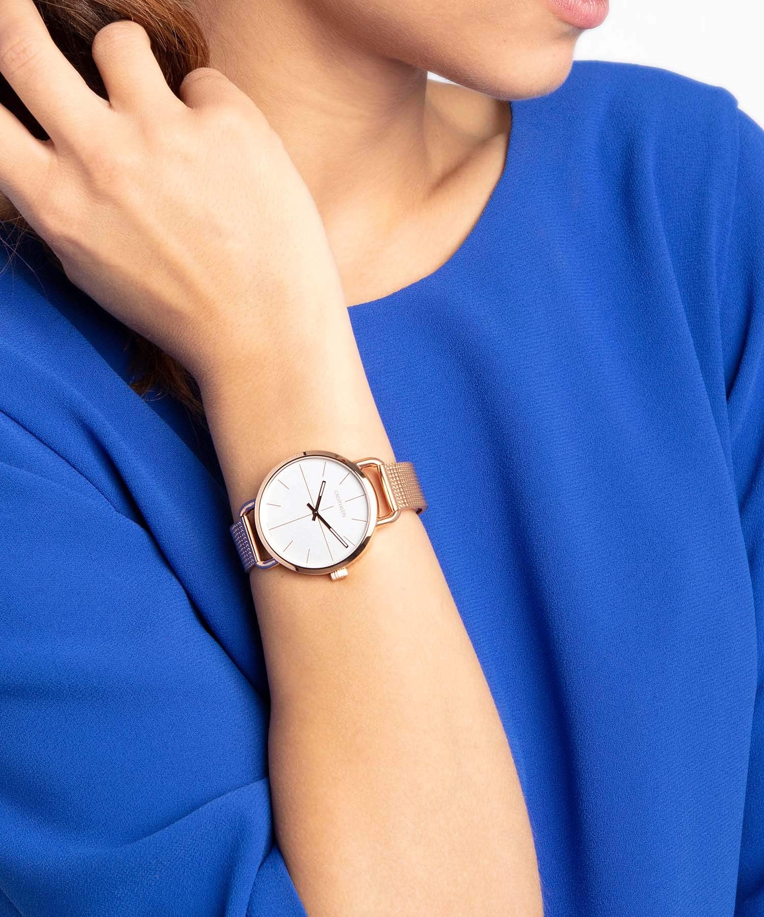  Shop Authentic Calvin Klein Even White Dial Rose Gold Mesh Bracelet Watch for Women - K7B23626 - Luxxuri