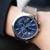  Shop Authentic Emporio Armani Renato Chronograph Blue Dial Silver Steel Strap Watch For Men - AR11164 - Luxxuri