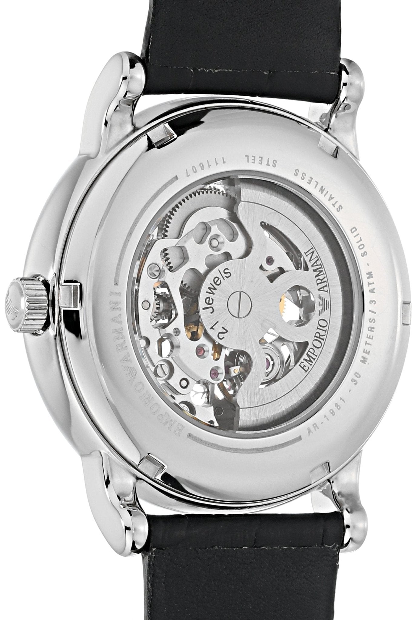  Shop Authentic Emporio Armani Luigi Silver Skeleton Dial Black Leather Strap Watch For Men - AR1981 - Luxxuri