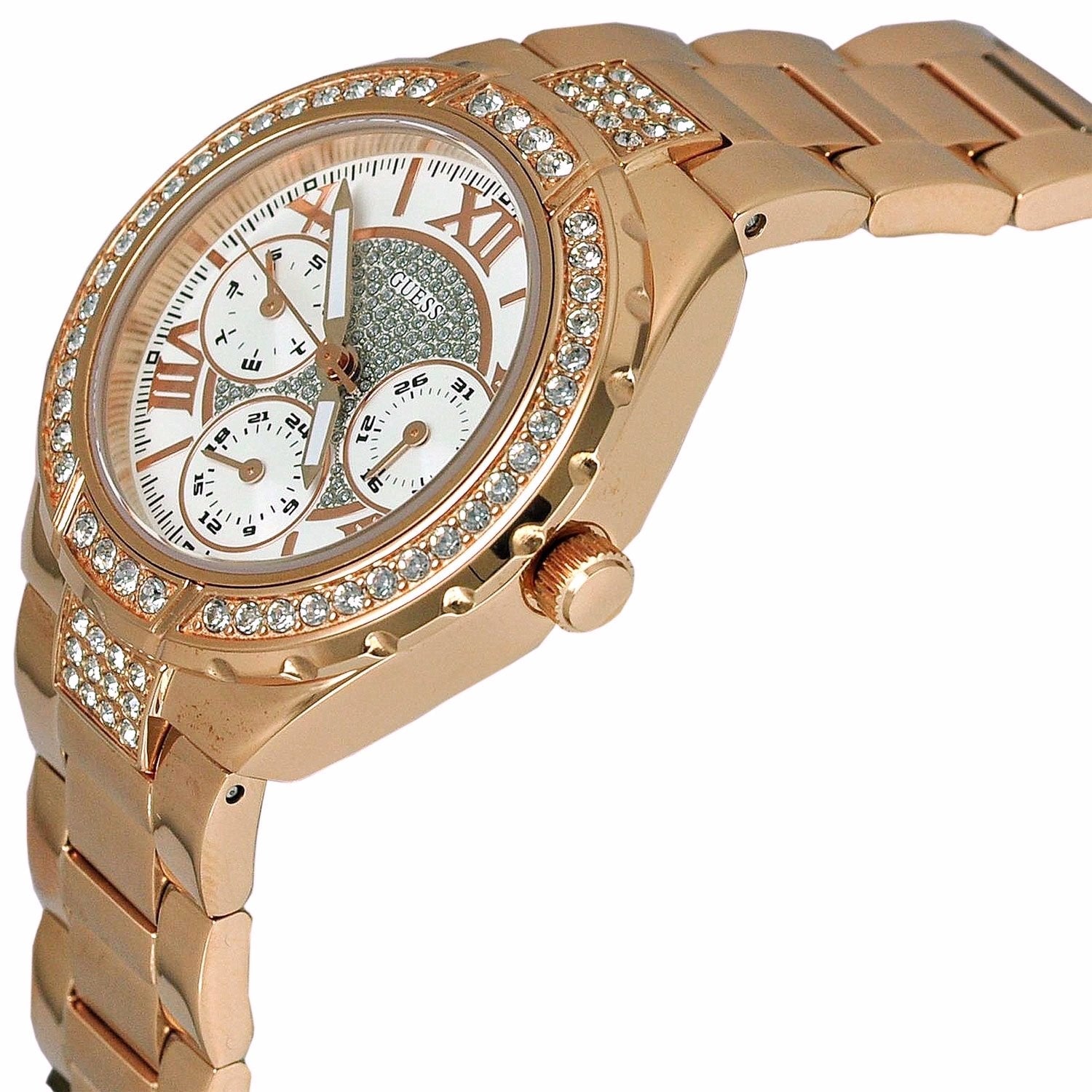  Shop Authentic Guess Viva Diamonds Gold Dial Gold Steel Strap Watch for Women - W0111L2 - Luxxuri