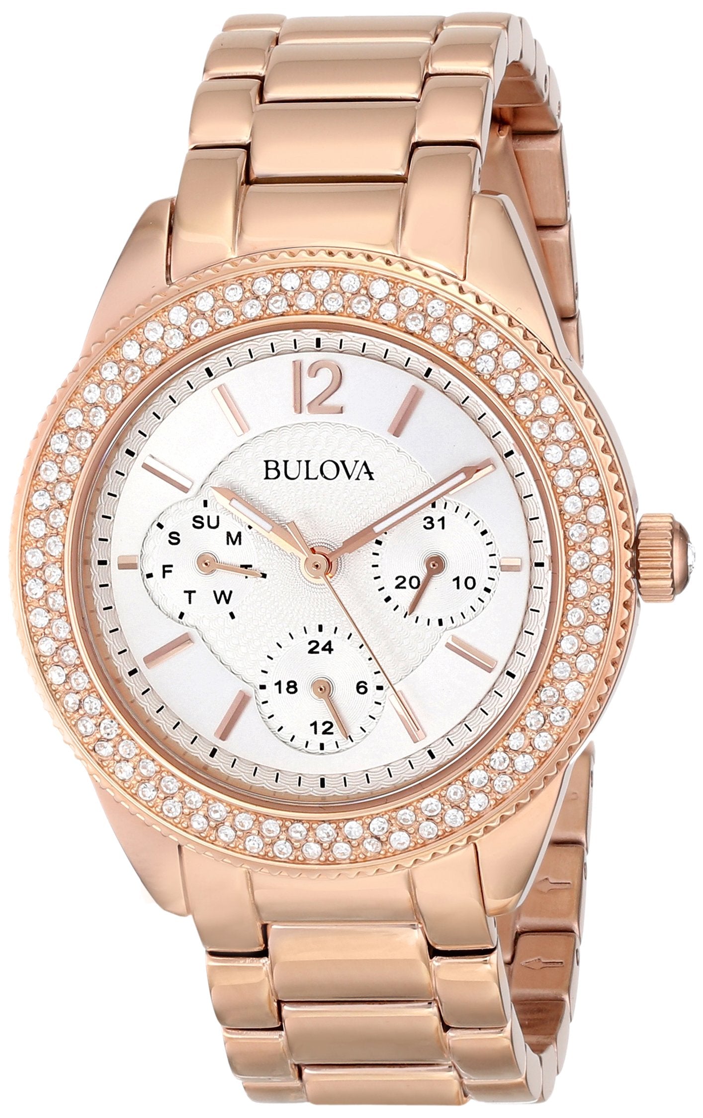  Shop Authentic Bulova Crystal Silver Dial Rose Gold Steel Strap Watch for Women - 97N101 - Luxxuri