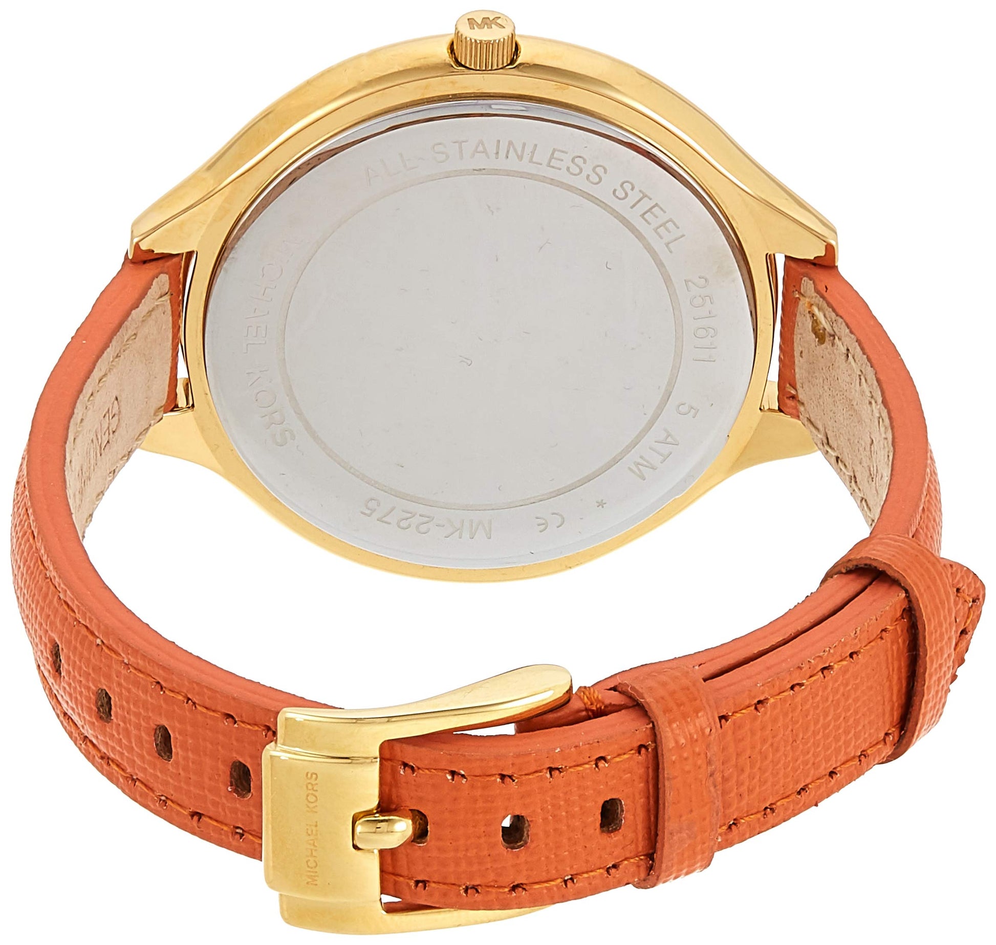  Shop Authentic Michael Kors Runway Quartz Gold Dial Orange Leather Strap Watch For Women - MK2275 - Luxxuri