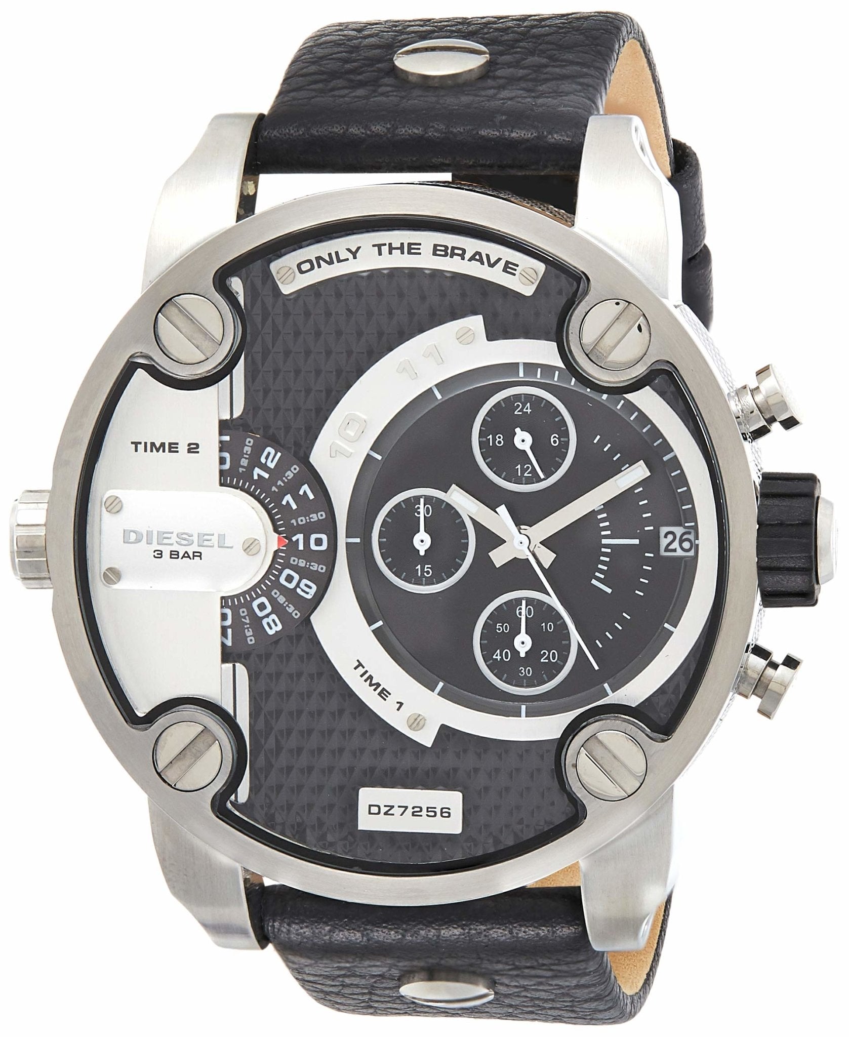  Shop Authentic Diesel Little Daddy Black Dial Black Leather Strap Watch For Men - DZ7256 - Luxxuri