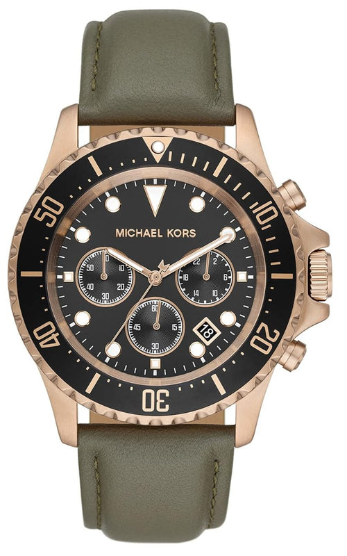  Shop Authentic Michael Kors Everest Analog Black Dial Green Leather Strap Watch For Men - MK9090 - Luxxuri