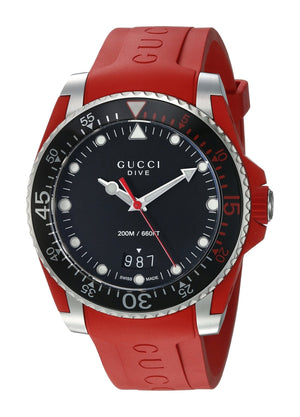  Shop Authentic Gucci Dive Quartz Black Dial Red Rubber Strap Watch For Men - YA136309 - Luxxuri