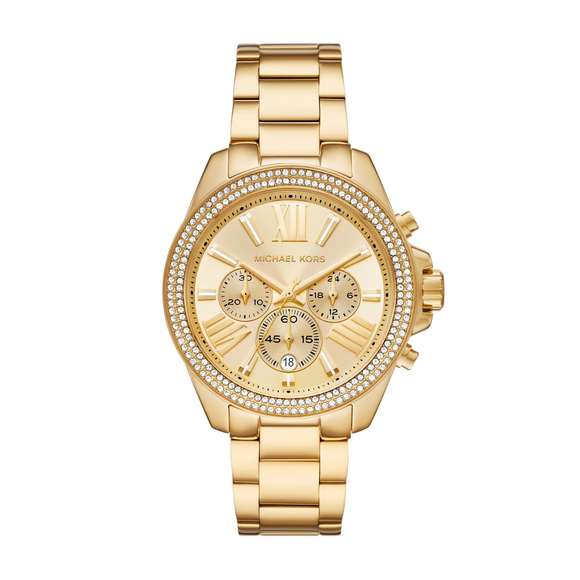 Michael Kors Wren Chronograph Gold Dial Gold Steel Strap Watch for Women - MK7428