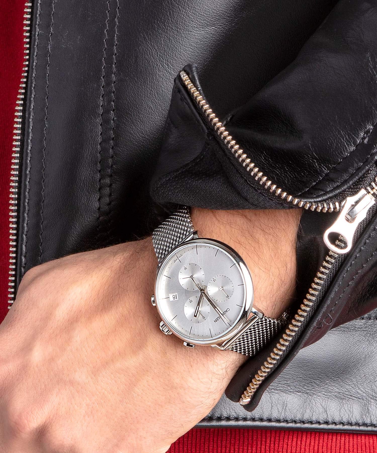  Shop Authentic Calvin Klein High Noon Silver Dial Silver Mesh Bracelet Watch for Men - K8M27126 - Luxxuri