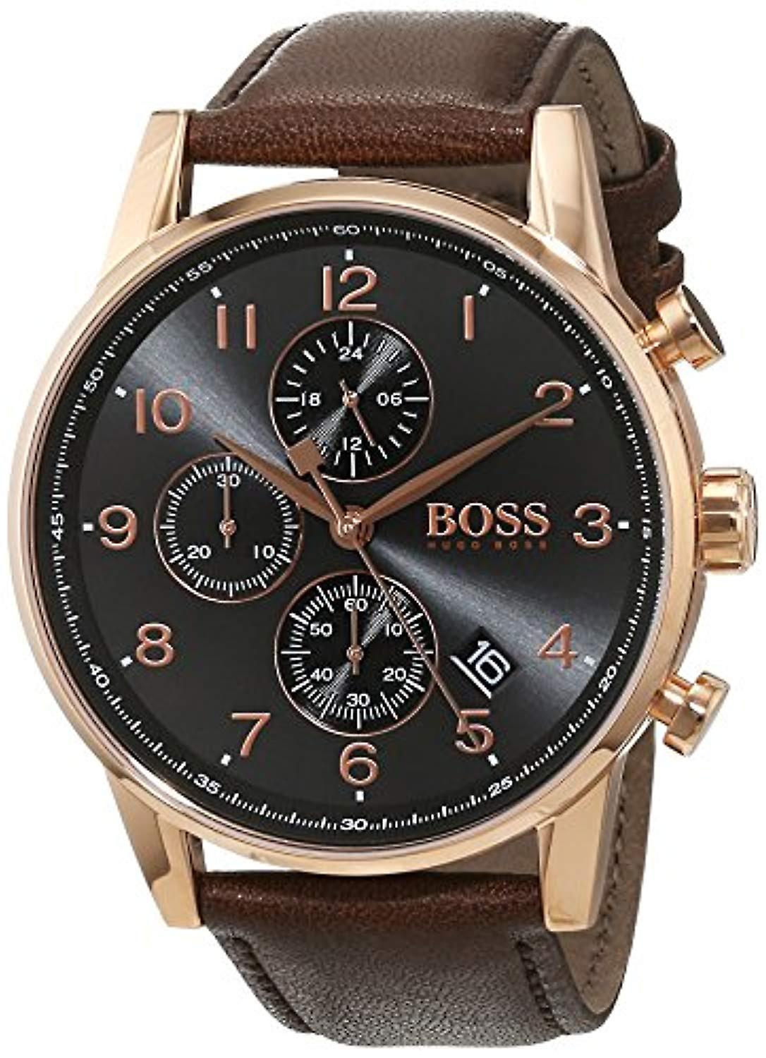 Hugo Boss Navigator Grey Dial Brown Leather Strap Watch for Men - 1513496