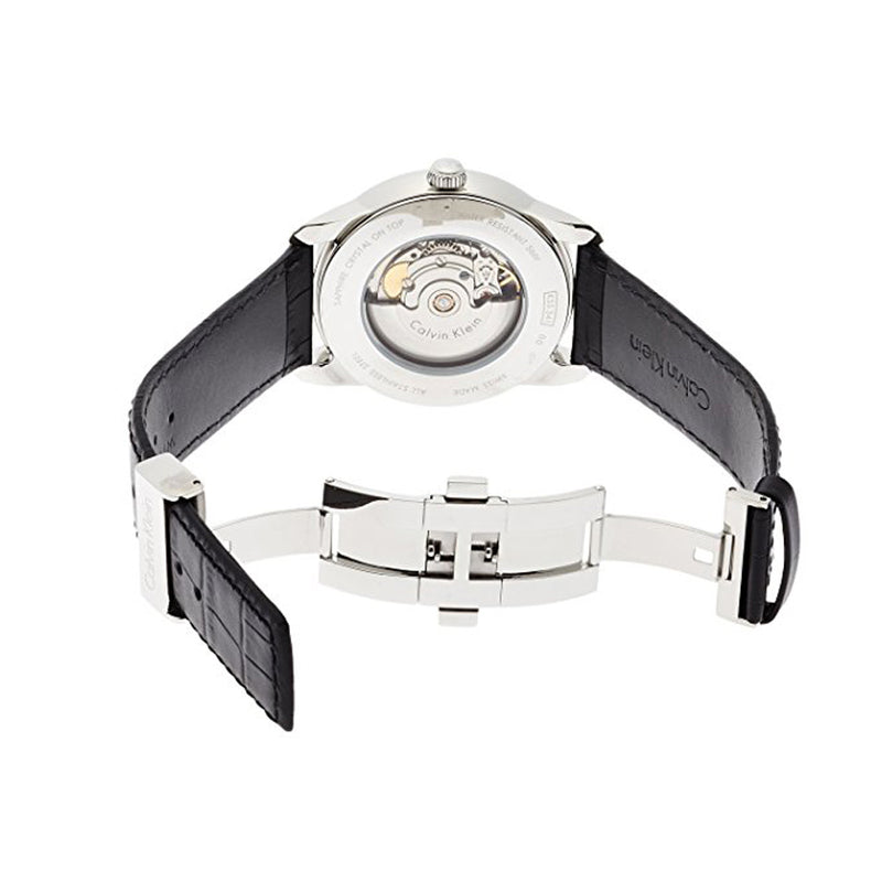  Shop Authentic Calvin Klein Infinity Silver Dial Black Leather Strap Watch for Men - K5S341C6 - Luxxuri