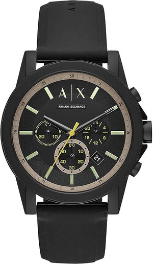  Shop Authentic Armani Exchange Outerbanks Chronograph Black Dial Black Silicone Strap Watch For Men - AX1343 - Luxxuri