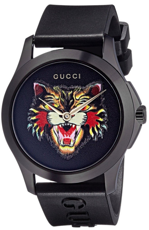  Shop Authentic Gucci G Timeless Cat Motif Black Dial Black Leather Strap Unisex Watch - YA1264021 - Luxxuri