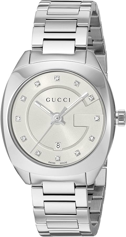  Shop Authentic Gucci G Frame Quartz Diamonds Silver Dial Silver Steel Strap Watch For Women - YA142504 - Luxxuri