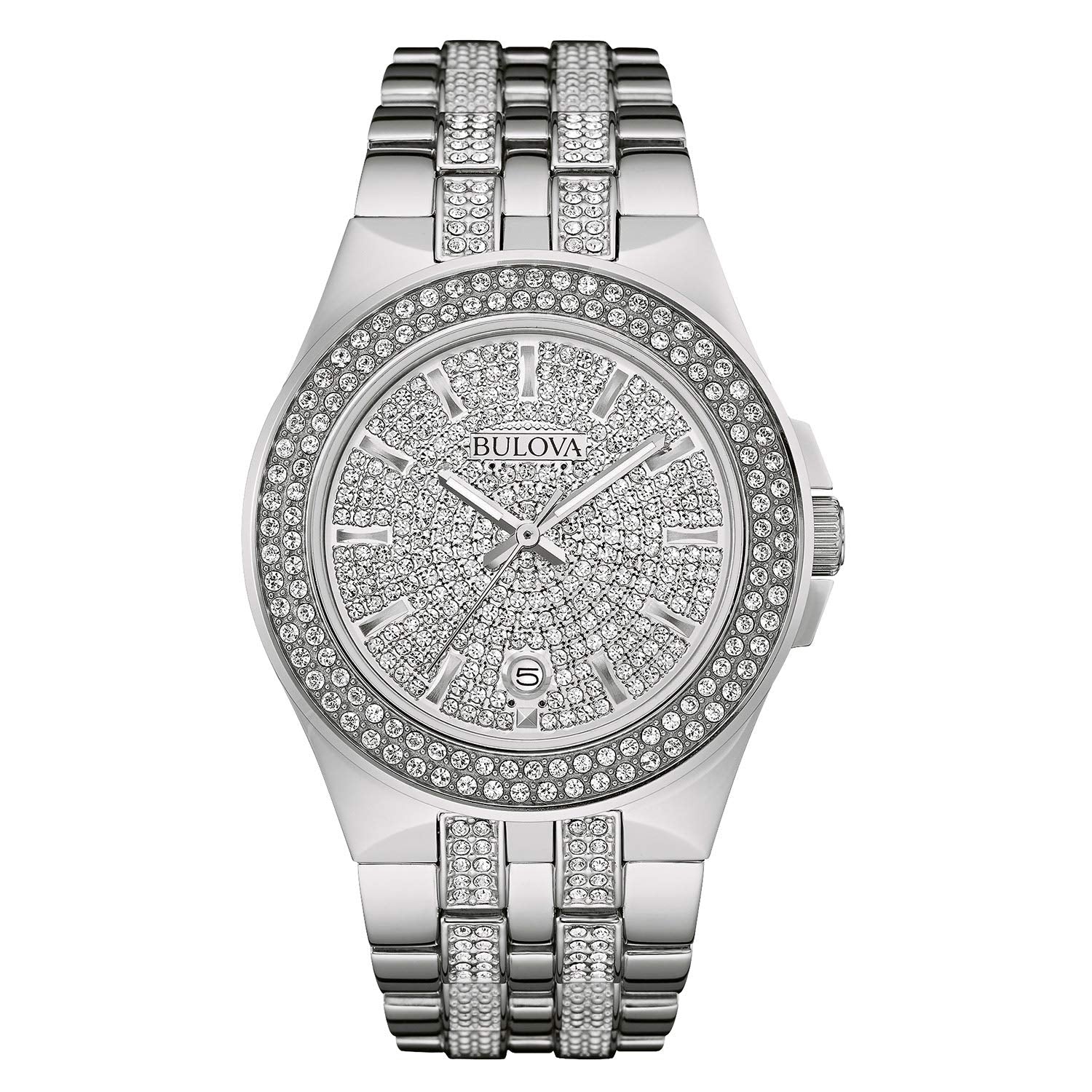  Shop Authentic Bulova Crystal Pave Silver Dial Silver Steel Strap Watch for Men - 96B235 - Luxxuri