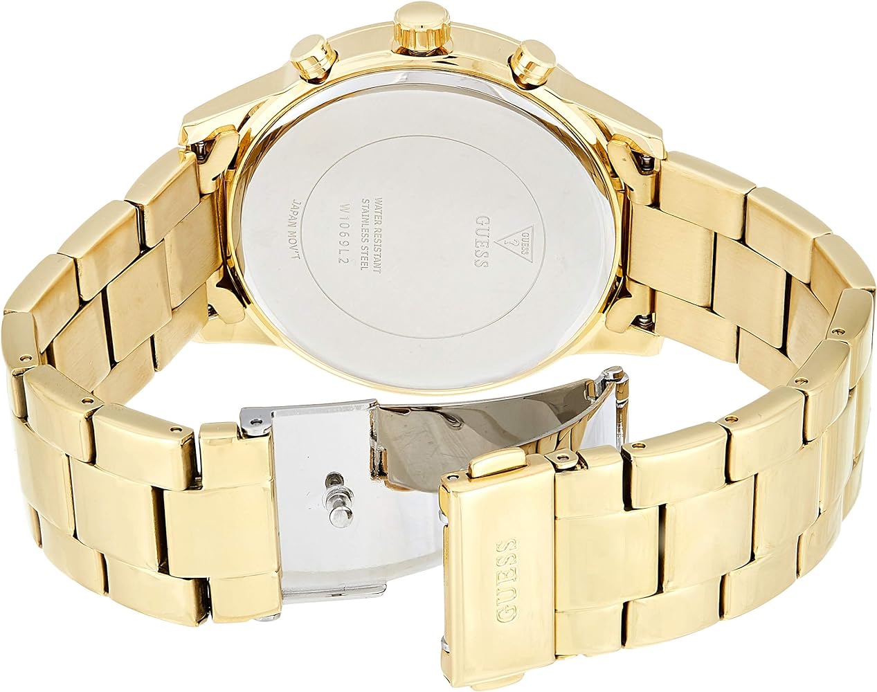  Shop Authentic Guess Solar Chronograph Diamonds White Dial Gold Steel Strap Watch for Women - W1069L2 - Luxxuri