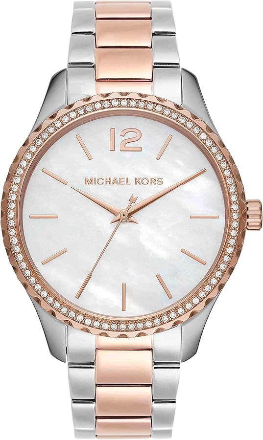  Shop Authentic Michael Kors Layton Three Hand Mother of Pearl White Dial Two Tone Steel Strap Watch For Women - MK6849 - Luxxuri
