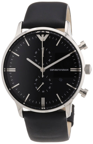  Shop Authentic Emporio Armani Gianni Chronograph Black Dial Black Leather Strap Watch For Men - AR0397 - Luxxuri