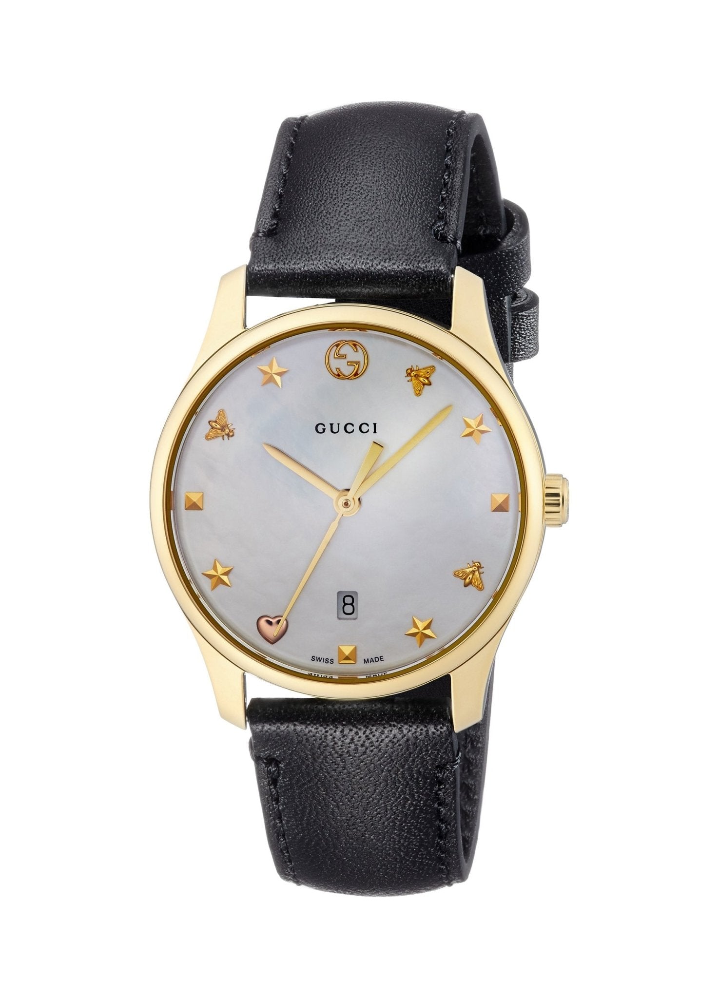  Shop Authentic Gucci G-Timeless Mother of Pearl Dial Black Leather Strap Watch For Women - YA126589 - Luxxuri