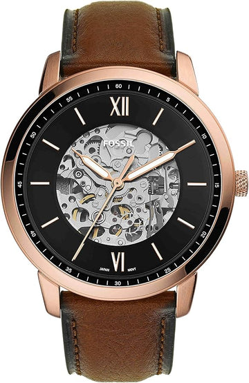  Shop Authentic Fossil Neutra Automatic Skeleton Black Dial Brown Leather Strap Watch for Men - ME3195 - Luxxuri