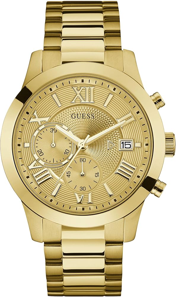  Shop Authentic Guess Atlas Chronograph Gold Dial Gold Steel Strap Watch For Men - W0668G4 - Luxxuri