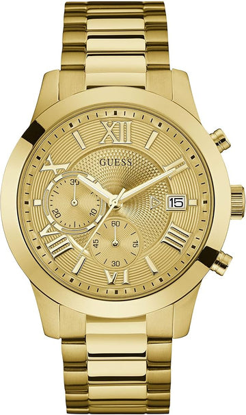  Shop Authentic Guess Atlas Chronograph Gold Dial Gold Steel Strap Watch For Men - W0668G4 - Luxxuri