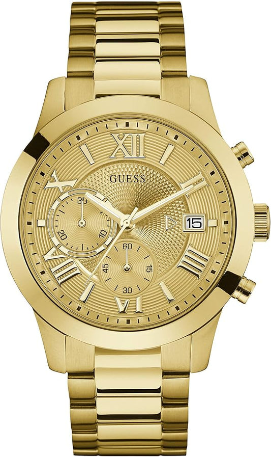  Shop Authentic Guess Atlas Chronograph Gold Dial Gold Steel Strap Watch For Men - W0668G4 - Luxxuri