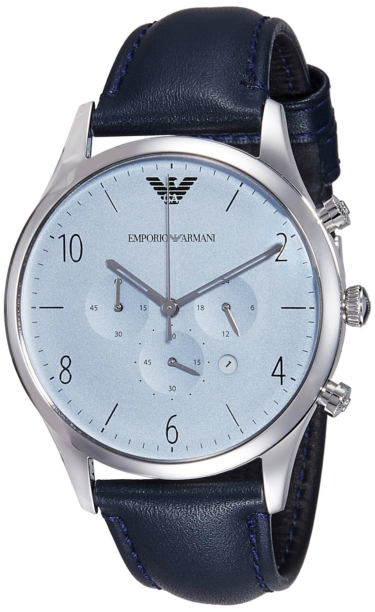 Shop Authentic Emporio Armani Chronograph Blue Dial Blue Leather Strap Watch For Men - AR1889 - Luxxuri