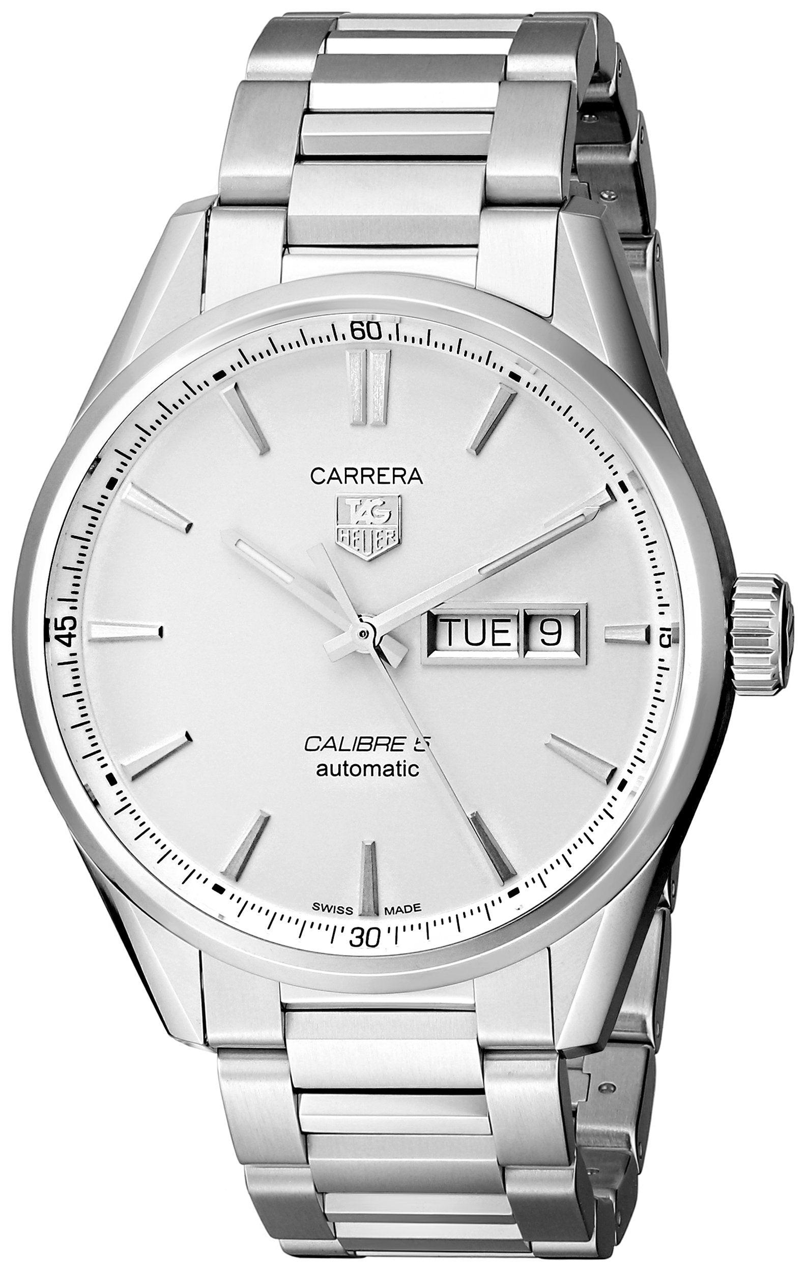  Shop Authentic Tag Heuer Carrera Calibre 5 Automatic White Dial Silver Steel Strap Watch for Men - WAR201B.BA0723 - Luxxuri