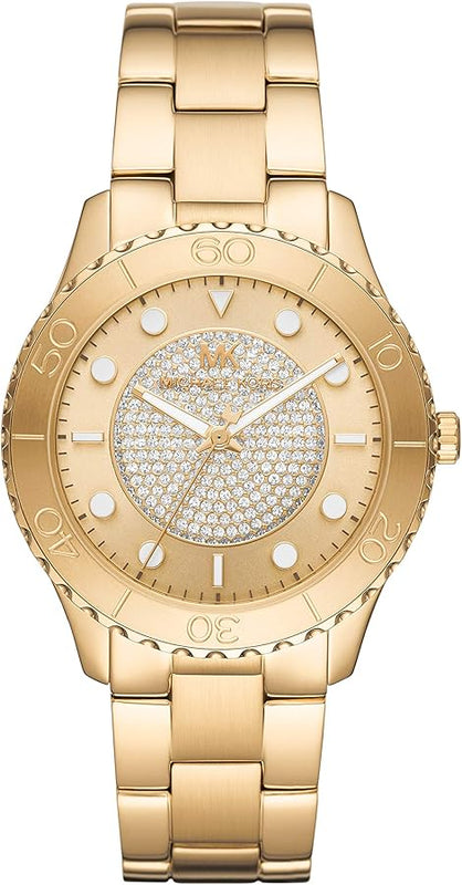  Shop Authentic Michael Kors Runway Three-Hand Gold Dial Gold Steel Strap Watch For Women - MK6911 - Luxxuri