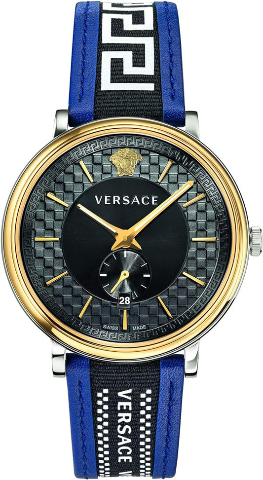  Shop Authentic Versace  V-Circle Black Dial Blue Leather Strap Watch for Men - VEBQ01419 - Luxxuri