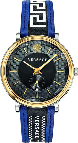  Shop Authentic Versace  V-Circle Black Dial Blue Leather Strap Watch for Men - VEBQ01419 - Luxxuri