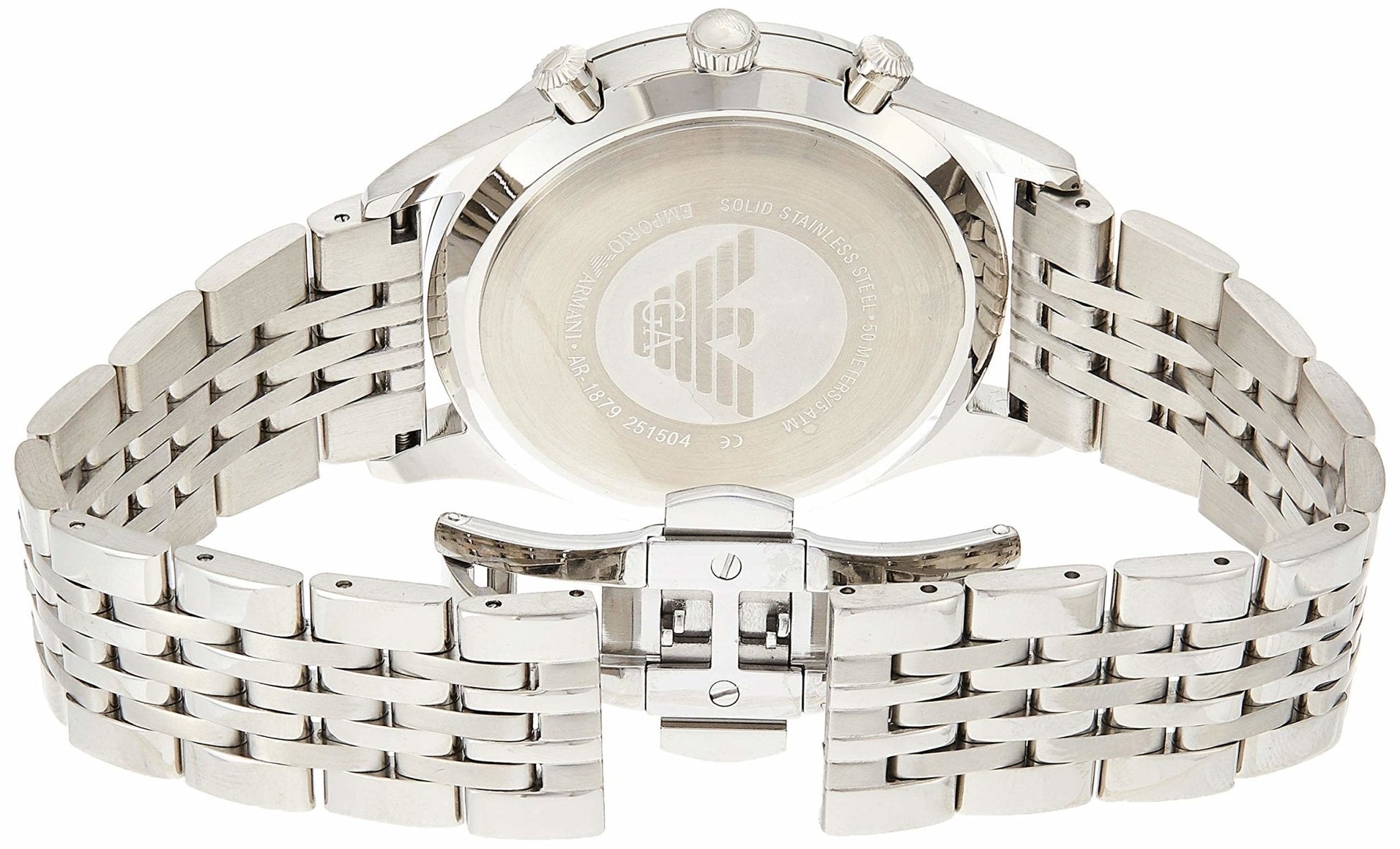  Shop Authentic Emporio Armani Classic Chronograph Silver Dial Silver Steel Strap Watch For Men - AR1879 - Luxxuri