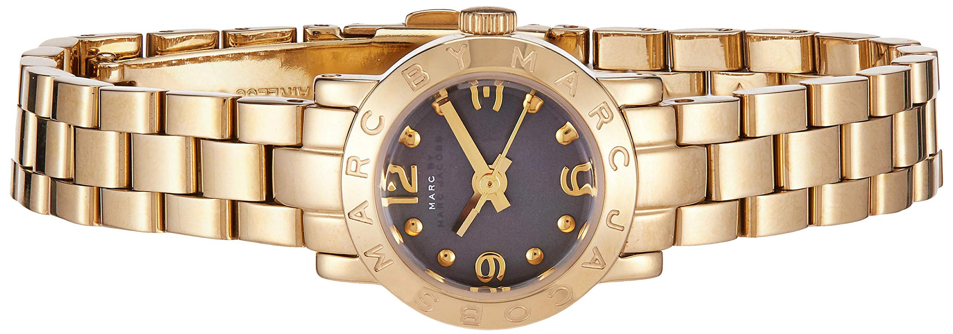 Shop Authentic Marc Jacobs Amy Mother of Pearl Black Dial Gold Steel Strap Watch for Women - MBM3275 - Luxxuri