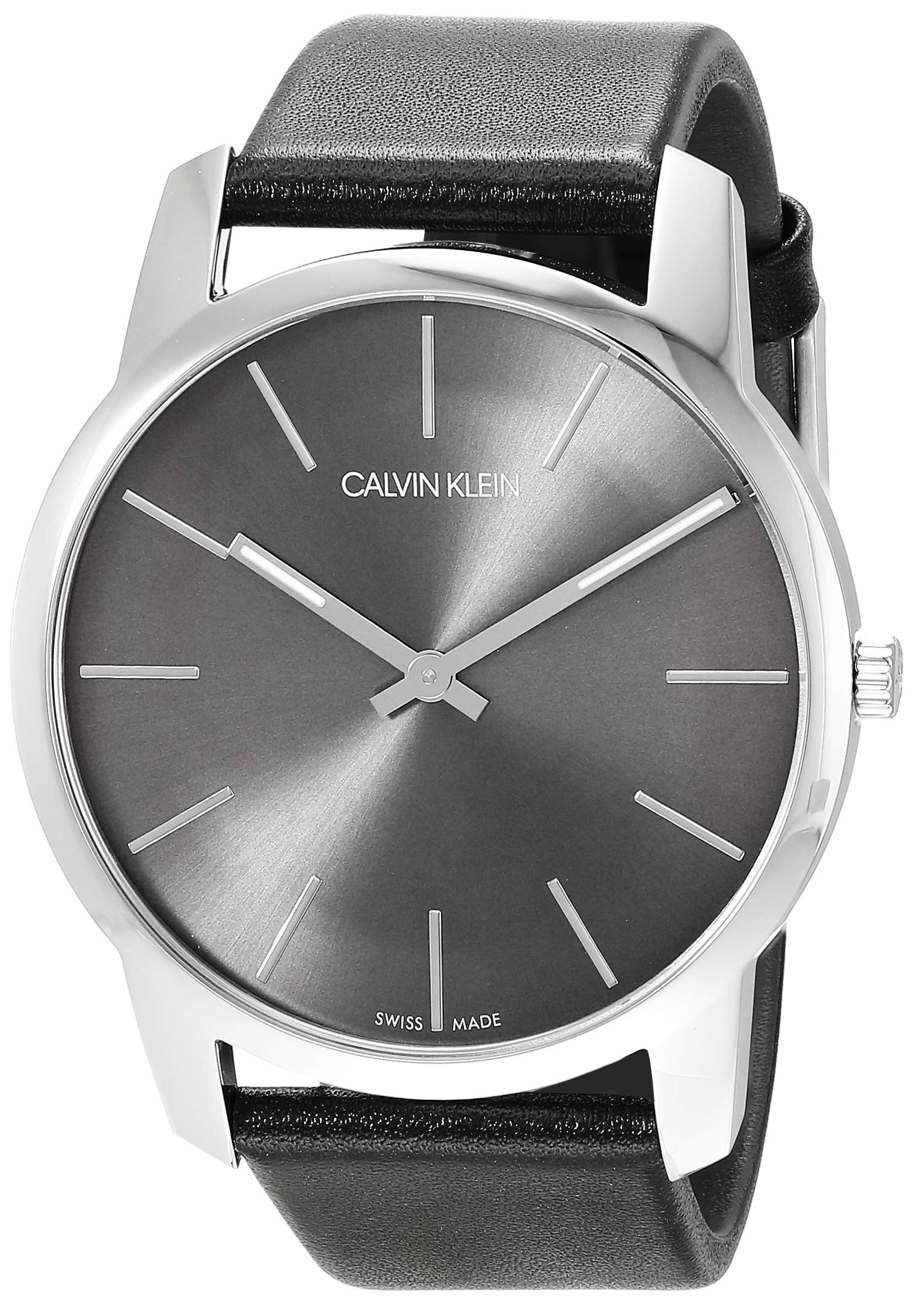  Shop Authentic Calvin Klein City Grey Dial Black Leather Strap Watch For Men - K2G21107 - Luxxuri